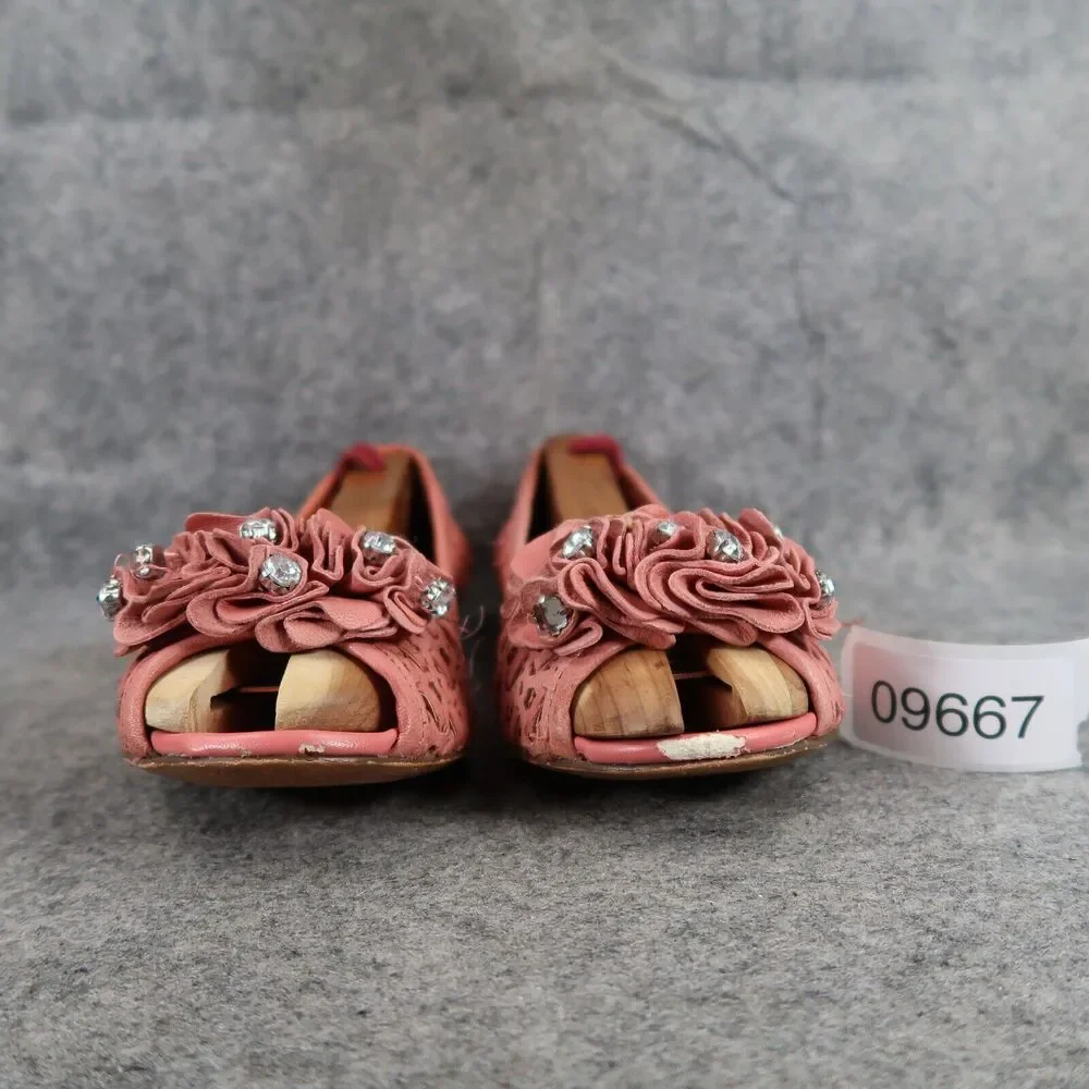 Report Shoes Womens 7 Flats Slip On Woven Peep Toe Ruffle Embellished Fashion
